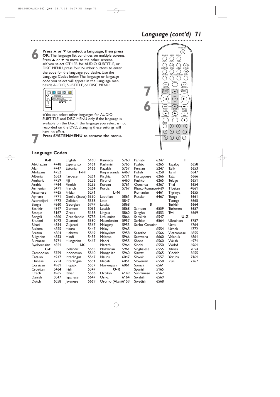 Language (cont’d) 71 | Philips DVD750VR/17 User Manual | Page 71 / 84