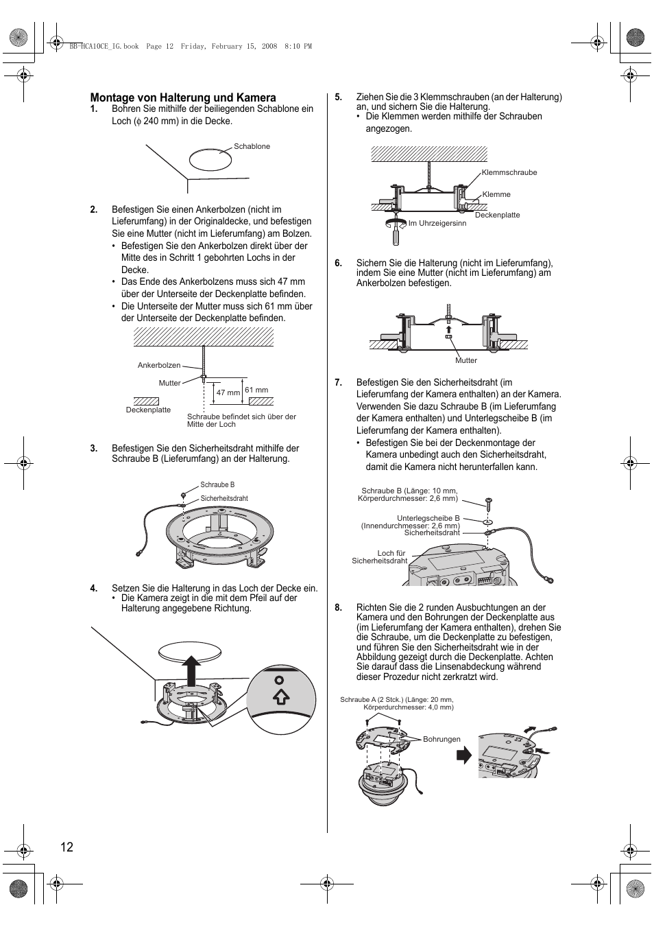 Montage von halterung und kamera | Philips BB-HCA10CE User Manual | Page 12 / 36