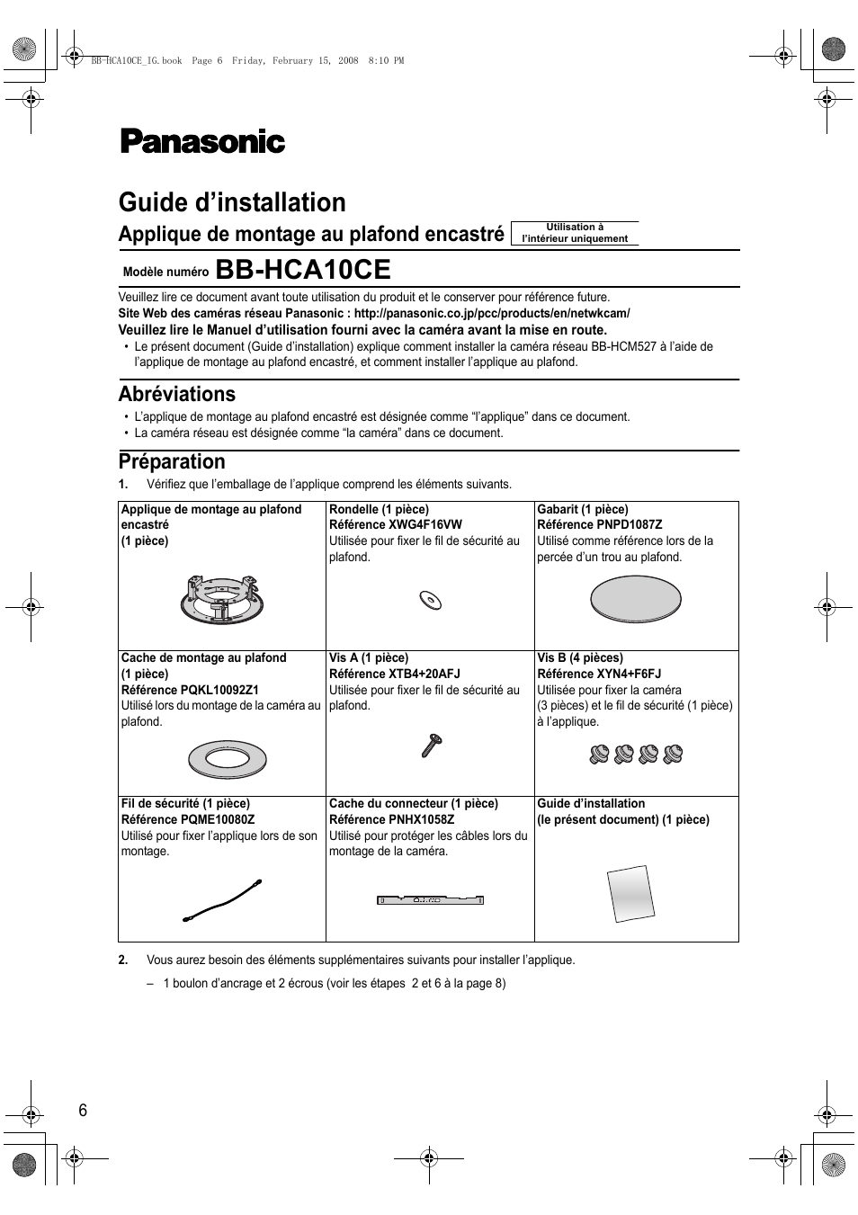 Guide d’installation, Bb-hca10ce, Applique de montage au plafond encastré | Préparation, Abréviations | Philips BB-HCA10CE User Manual | Page 6 / 36