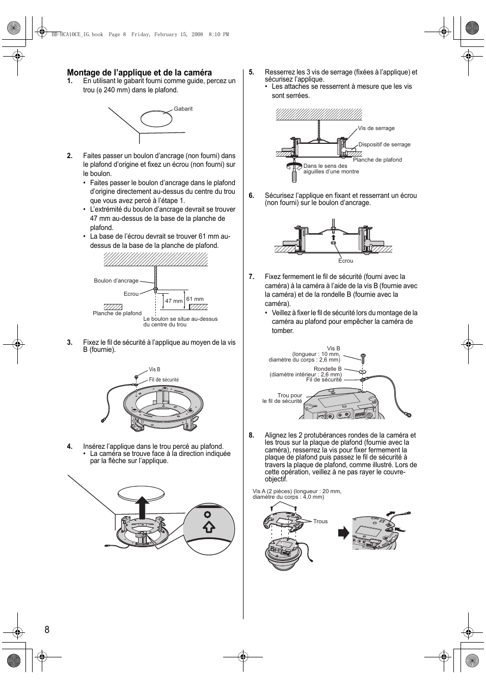 Montage de l’applique et de la caméra | Philips BB-HCA10CE User Manual | Page 8 / 36