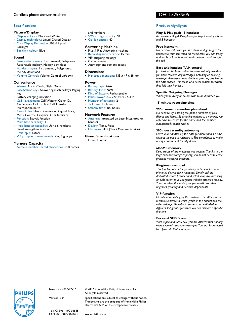 Philips DECT5253S User Manual | Page 2 / 2