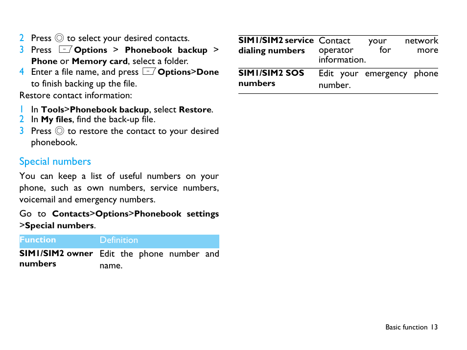 Special numbers | Philips CTX503WHT/00 User Manual | Page 14 / 34
