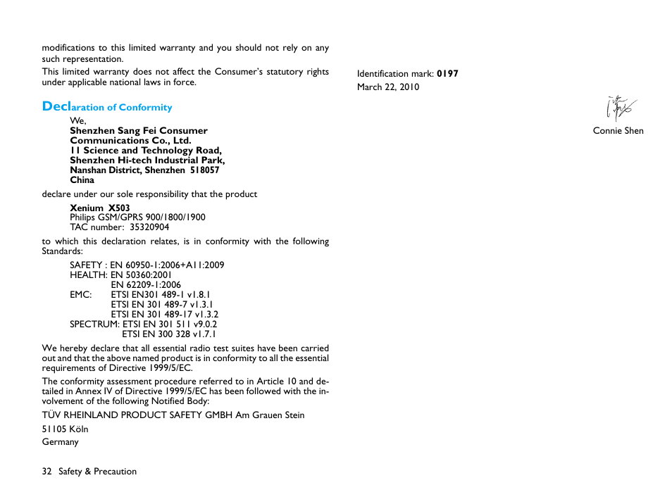 Declaration of conformity, Decl | Philips CTX503WHT/00 User Manual | Page 33 / 34