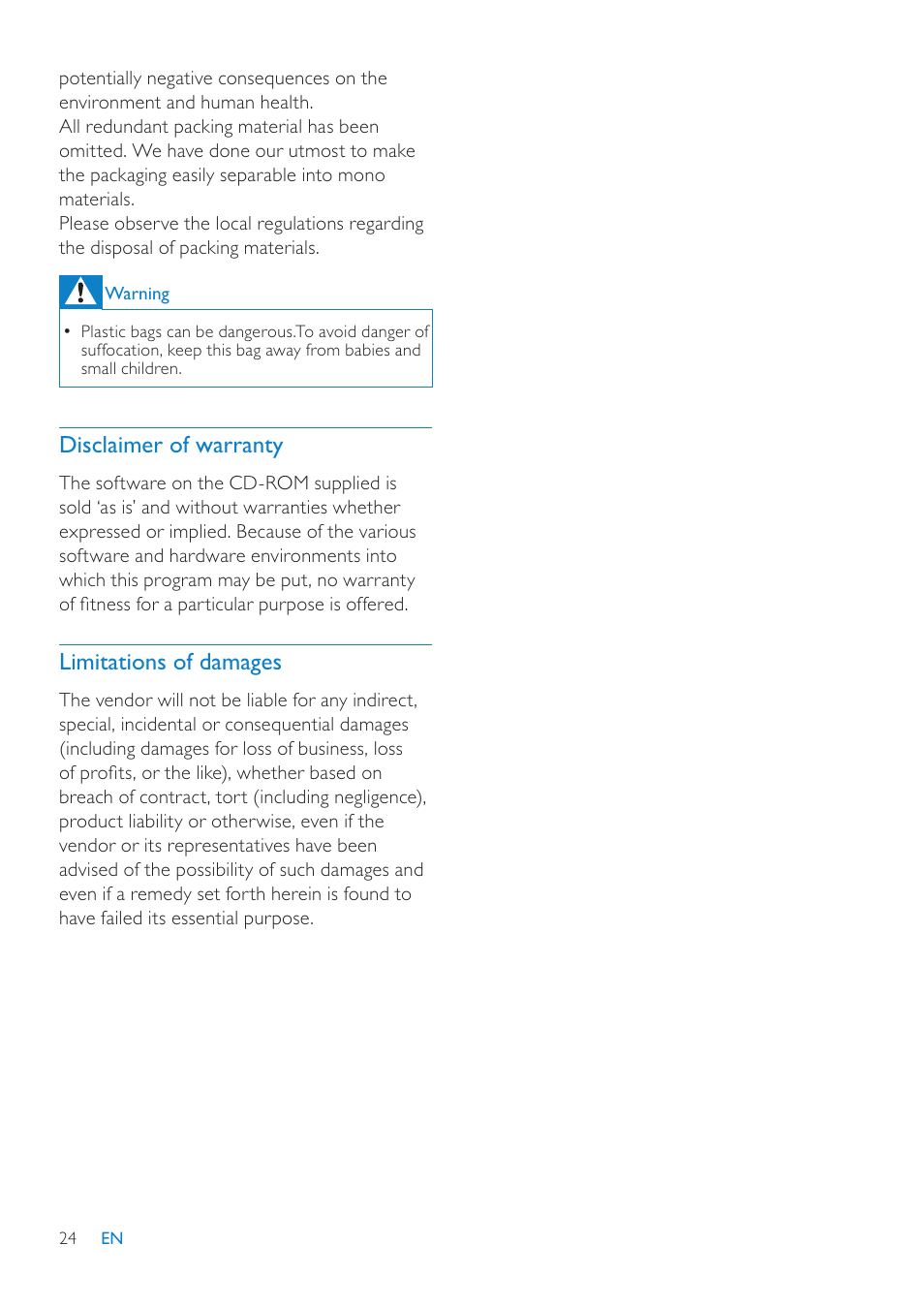 Disclaimer of warranty, Limitations of damages | Philips SPZ5000 User Manual | Page 25 / 26