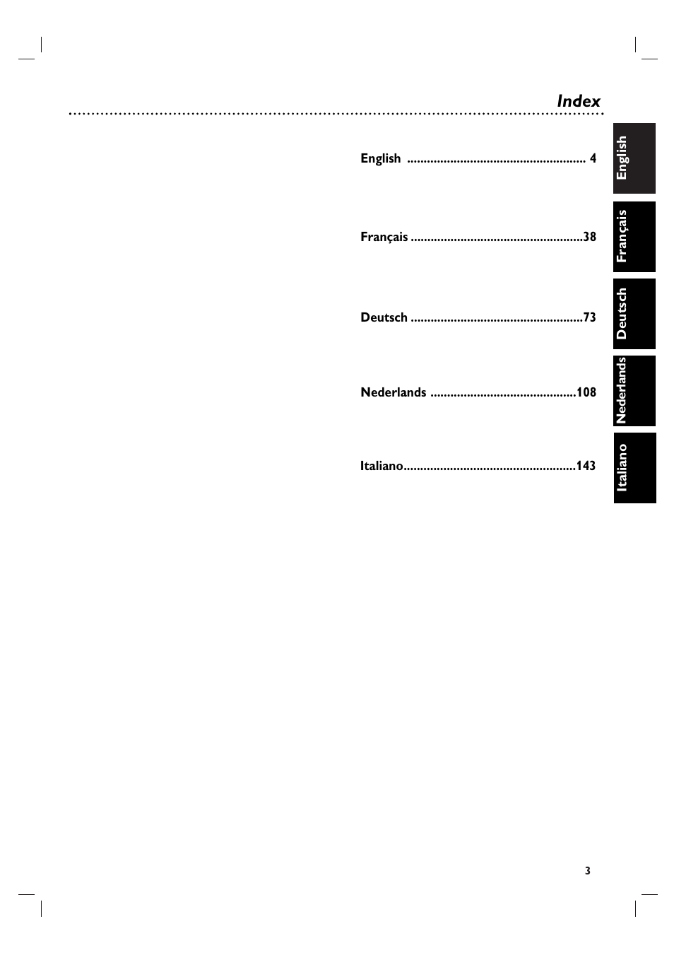 Index | Philips DVP3055V/19 User Manual | Page 3 / 37