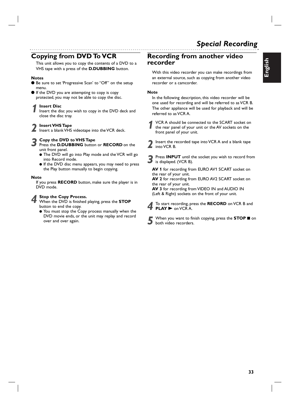 Special recording | Philips DVP3055V/19 User Manual | Page 33 / 37