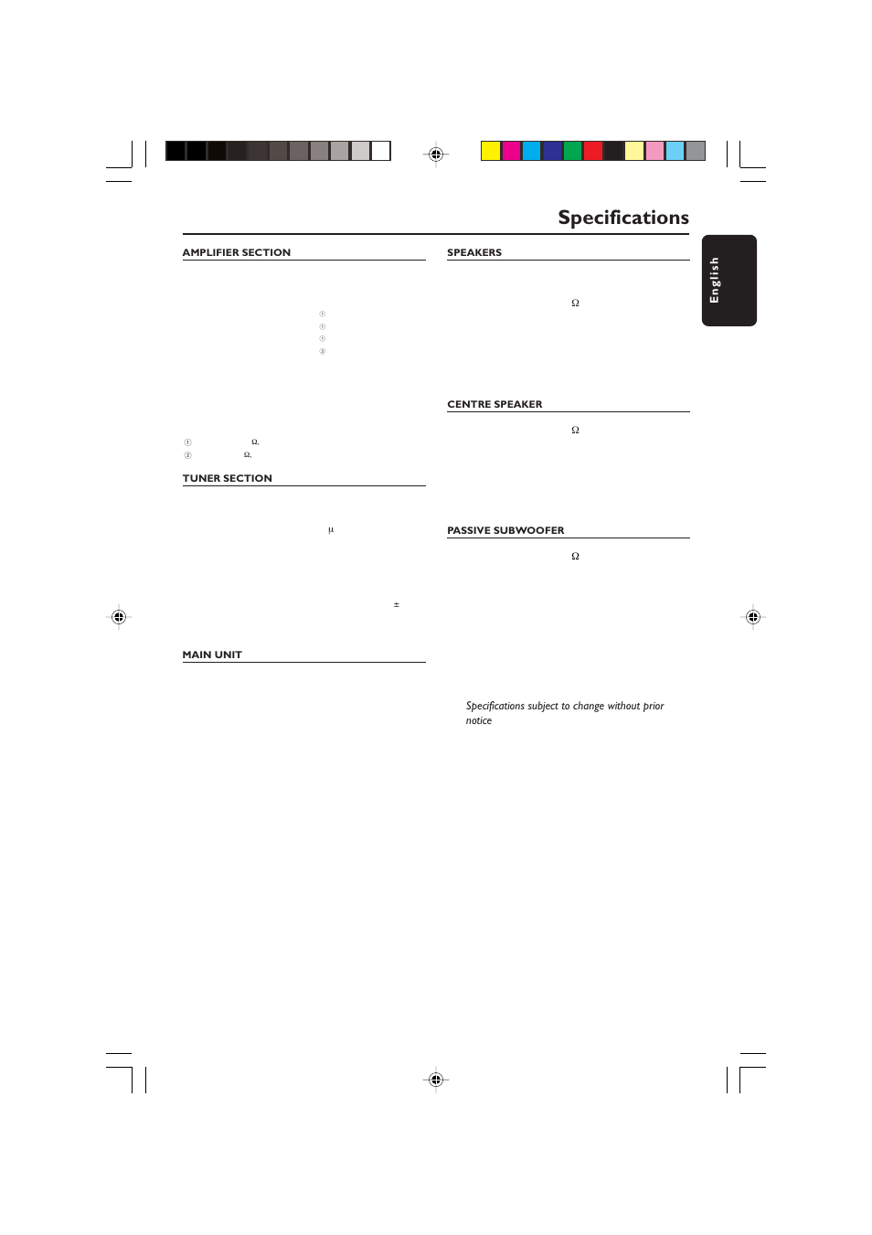 Specifications | Philips HTS5700R User Manual | Page 21 / 84