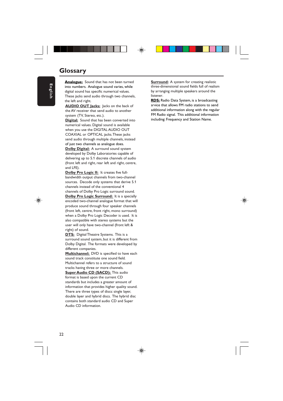 Glossary | Philips HTS5700R User Manual | Page 22 / 84