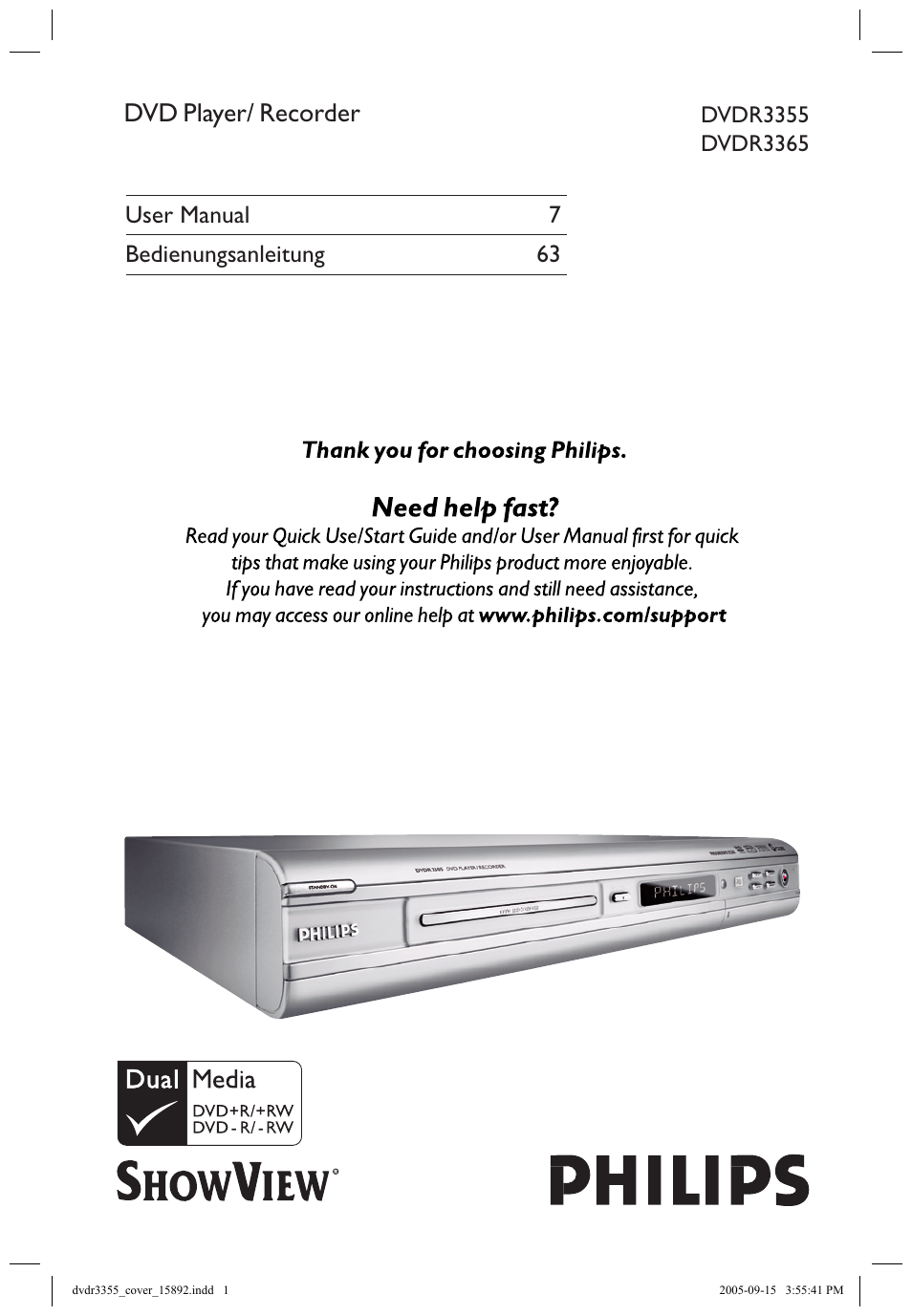 Dvdr player/recorder (dvdr3355, dvdr3365), Dvd player/ recorder | Philips HTS5700R User Manual | Page 23 / 84