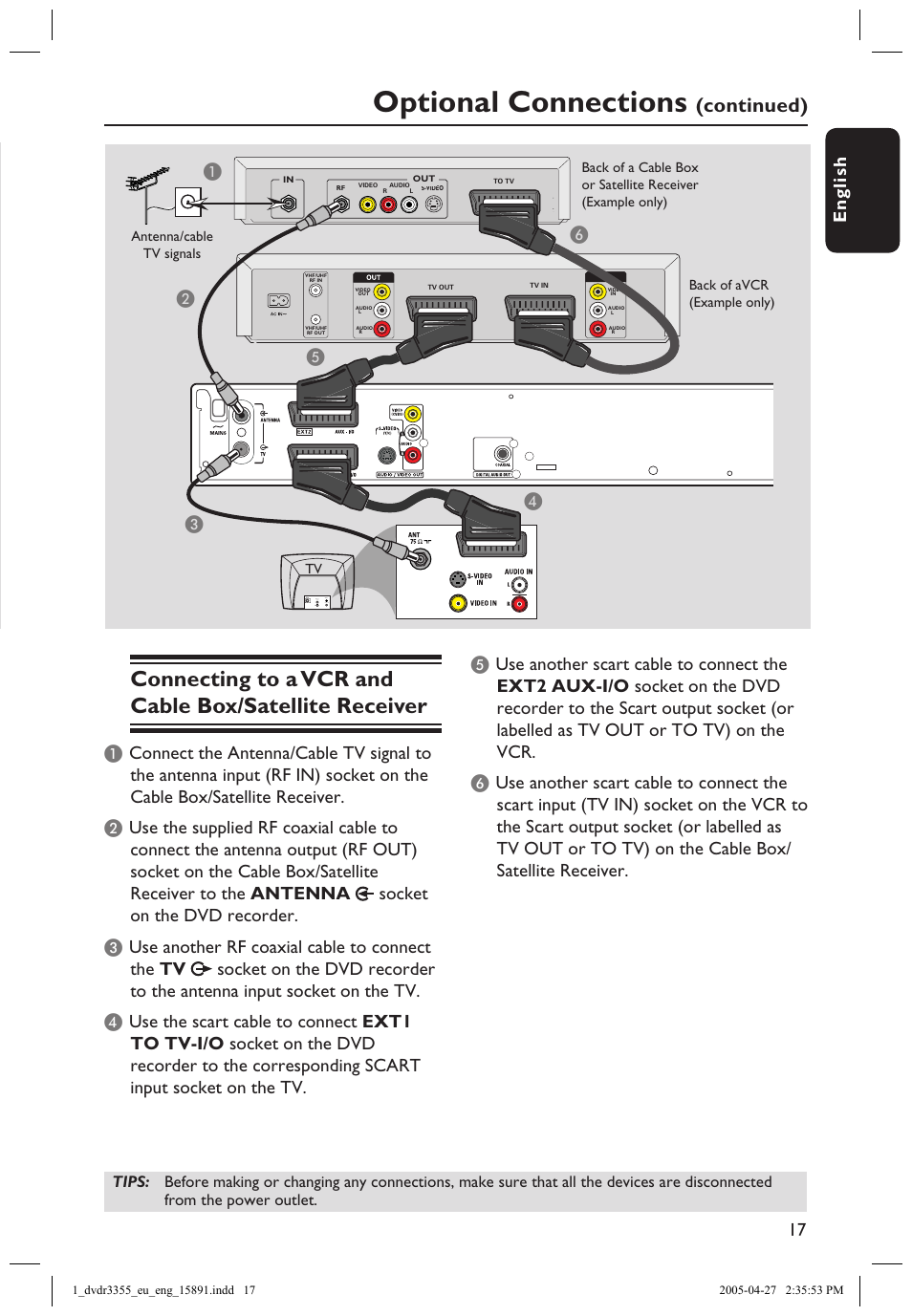 Optional connections, Continued), En g li sh 17 | Ca b d | Philips HTS5700R User Manual | Page 39 / 84