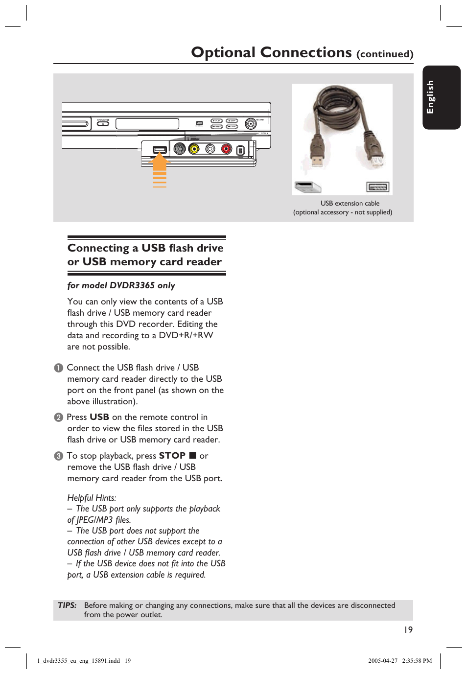 Optional connections | Philips HTS5700R User Manual | Page 41 / 84