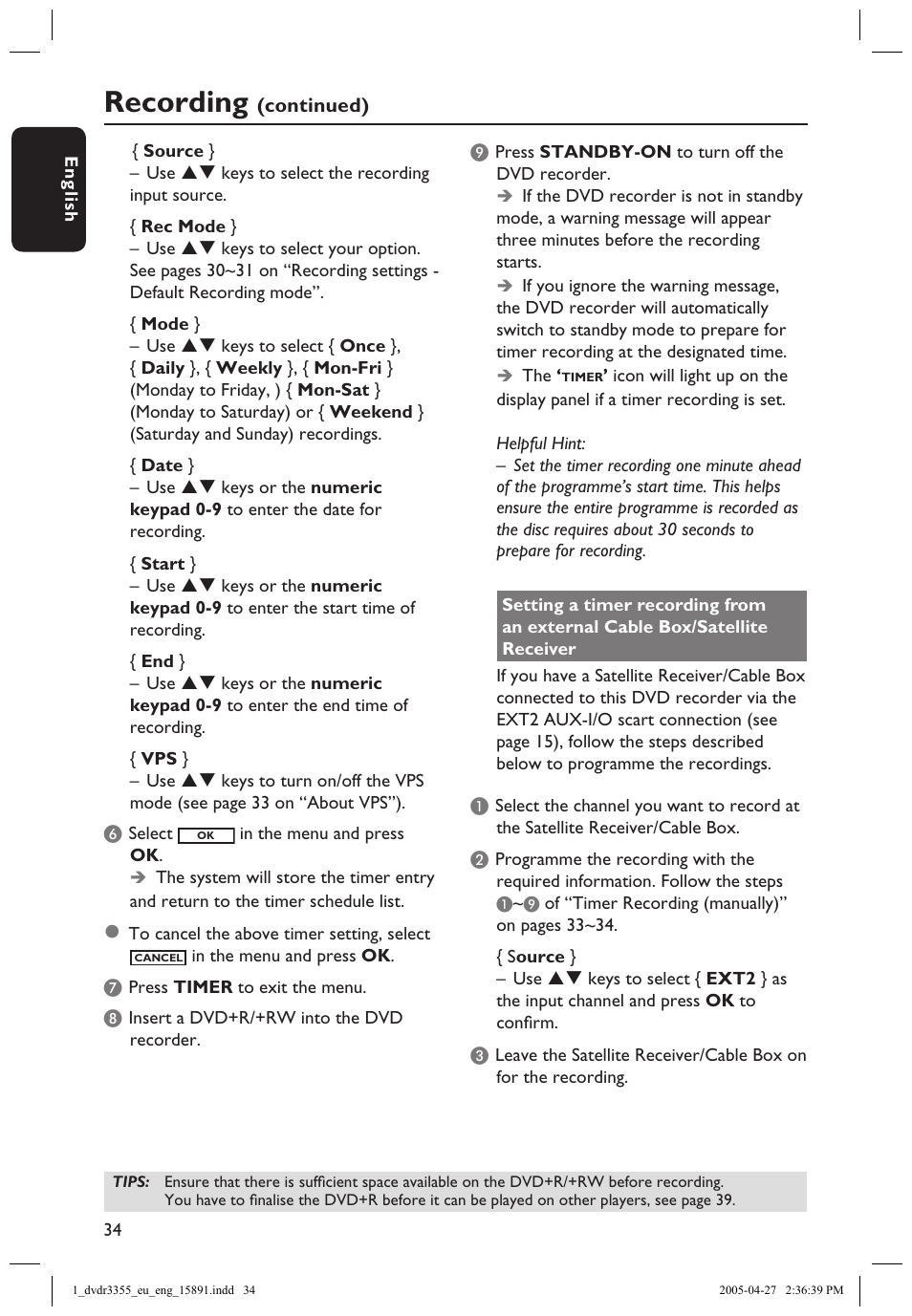 Recording | Philips HTS5700R User Manual | Page 56 / 84