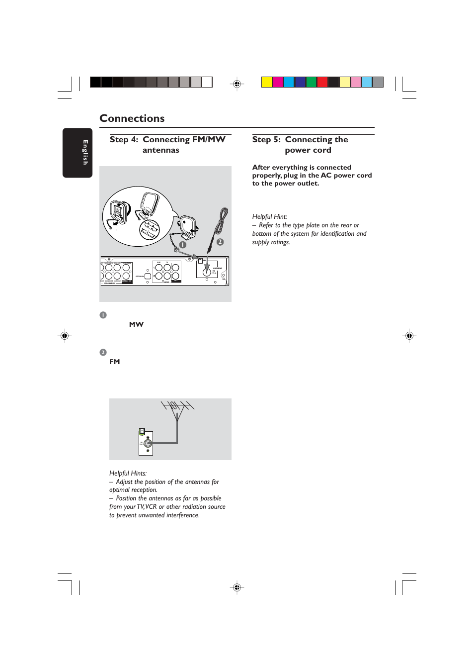 Connections, English | Philips HTS5700R User Manual | Page 8 / 84