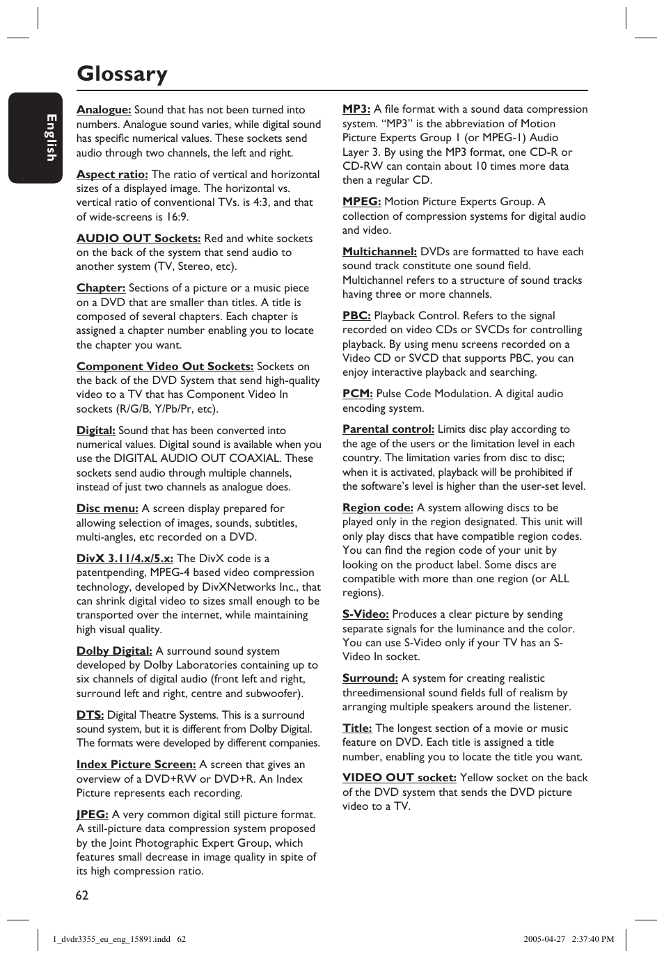 Glossary | Philips HTS5700R User Manual | Page 84 / 84