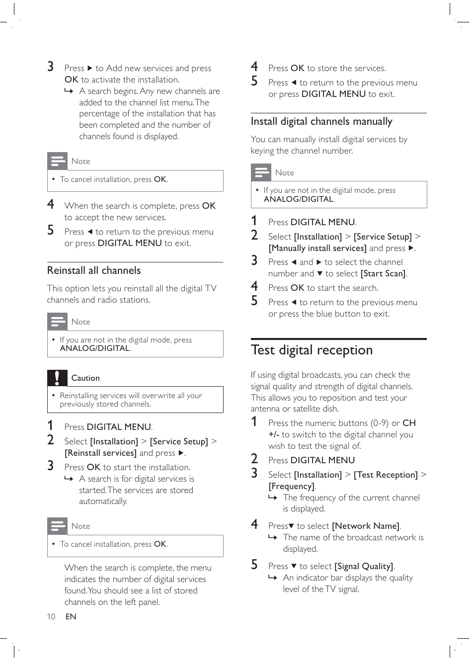 Test digital reception | Philips 42PFL7409D/30 User Manual | Page 12 / 38