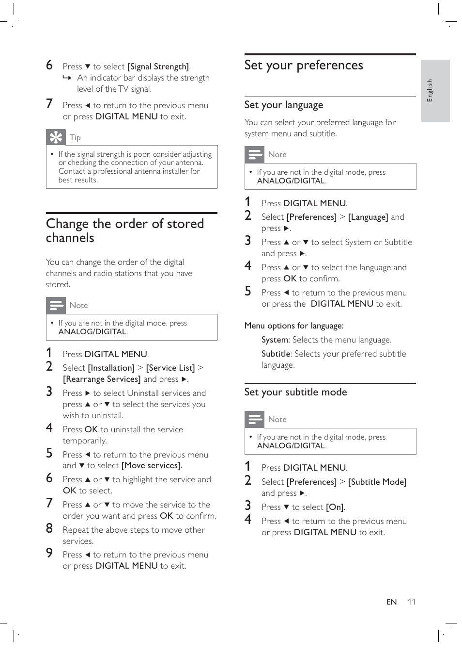 Set your preferences, Change the order of stored channels | Philips 42PFL7409D/30 User Manual | Page 13 / 38