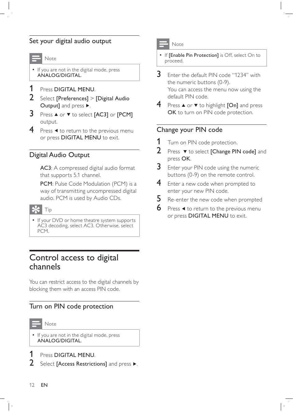 Control access to digital channels | Philips 42PFL7409D/30 User Manual | Page 14 / 38