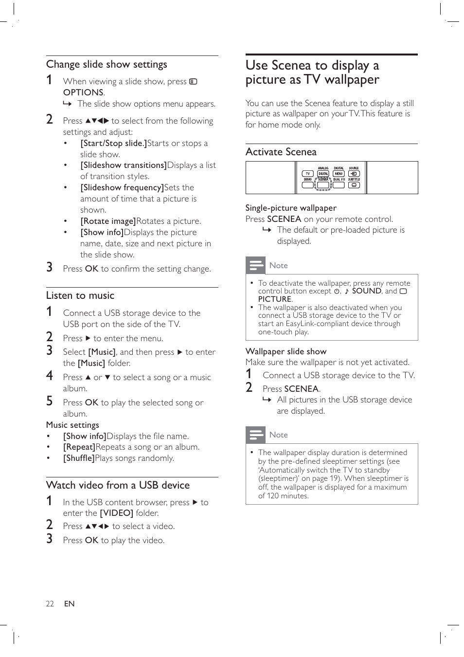 Use scenea to display a picture as tv wallpaper | Philips 42PFL7409D/30 User Manual | Page 24 / 38