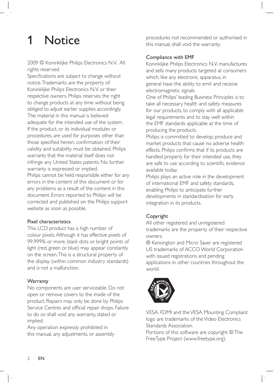 1 notice | Philips 42PFL7409D/30 User Manual | Page 4 / 38