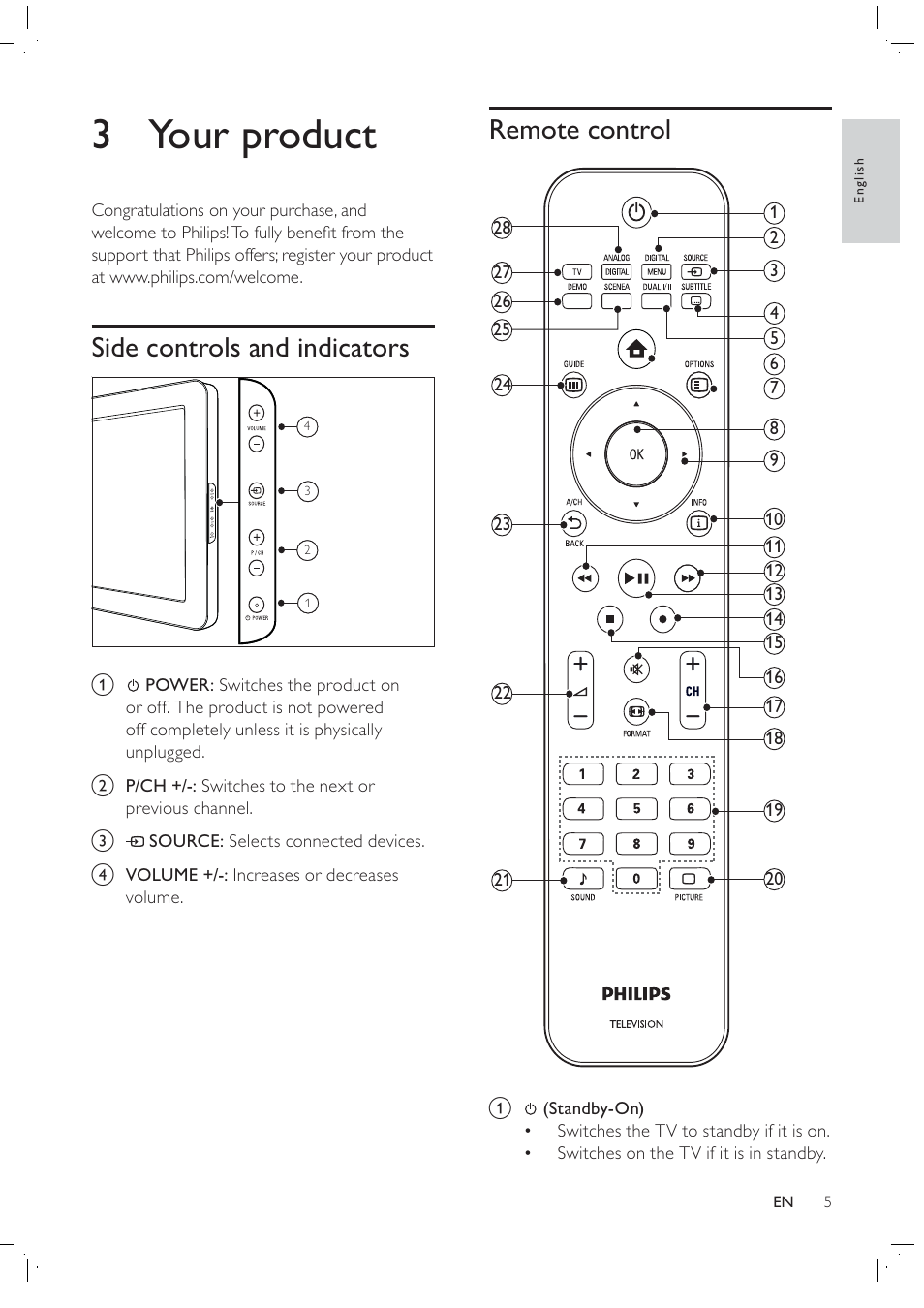 3 your product | Philips 42PFL7409D/30 User Manual | Page 7 / 38