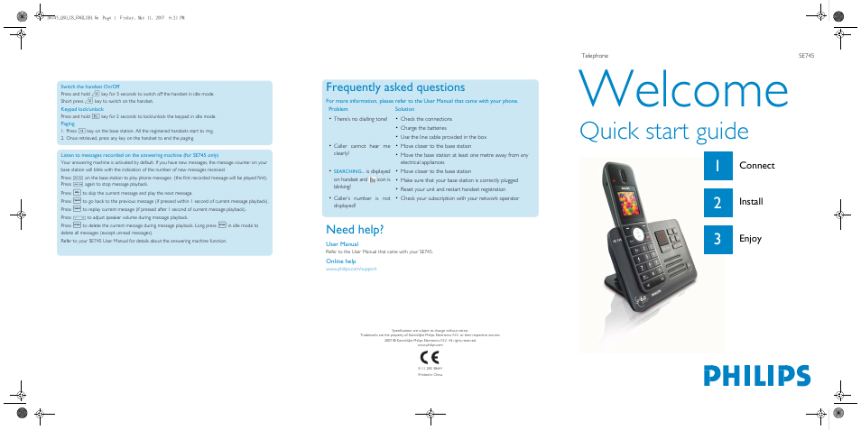 Philips SE 745 User Manual | 2 pages