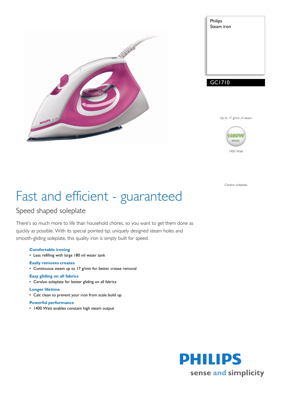 Philips GC1710 User Manual | 2 pages