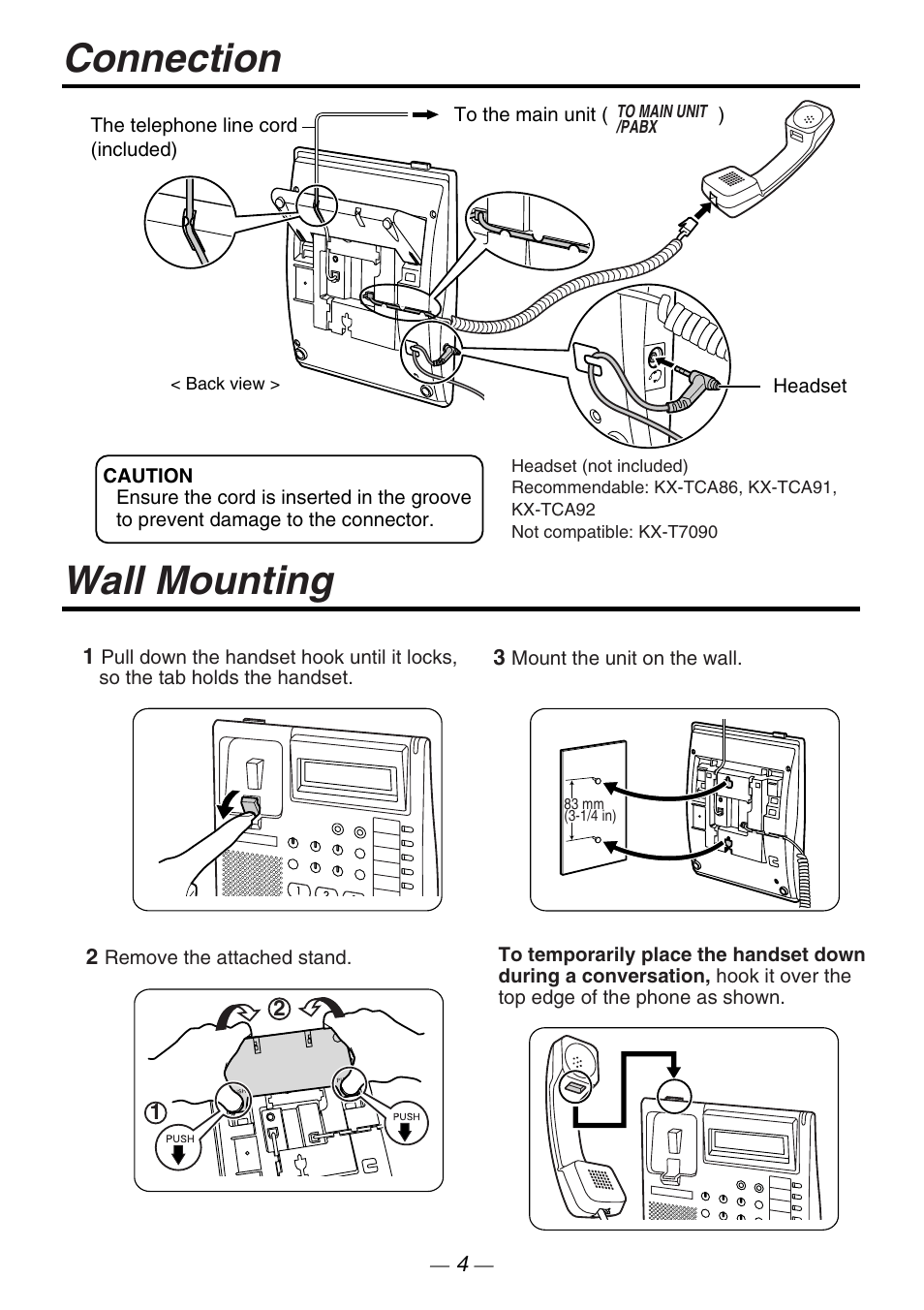 Connection wall mounting | Philips VOICESONIC KX-T7667 User Manual | Page 4 / 8