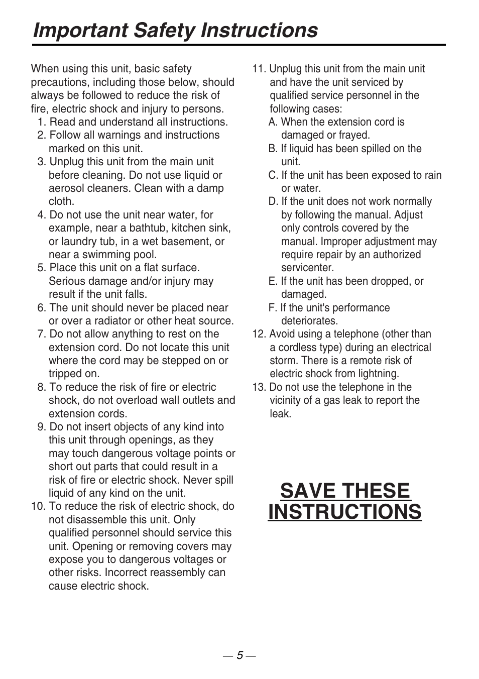 Important safety instructions, Save these instructions | Philips VOICESONIC KX-T7667 User Manual | Page 5 / 8