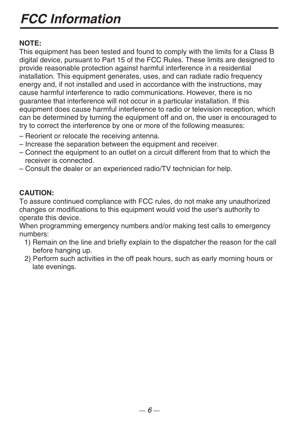 Fcc information | Philips VOICESONIC KX-T7667 User Manual | Page 6 / 8