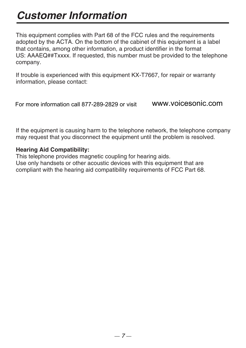 Customer information | Philips VOICESONIC KX-T7667 User Manual | Page 7 / 8