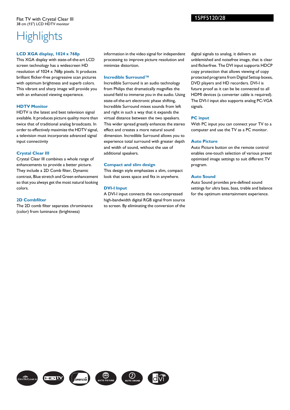 Highlights | Philips 15PF5120 User Manual | Page 2 / 3