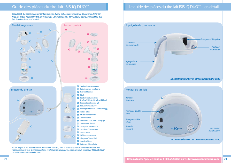 Guide des pièces du tire-lait isis iq duo, Le guide des pièces du tire-lait isis iq duo, En détail | Philips SCF294/02 User Manual | Page 13 / 34