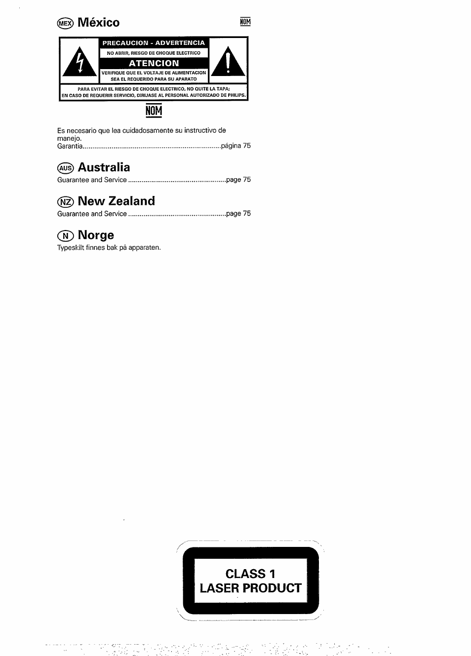 México, Australia, New zealand | Norge | Philips CDC 925/20S User Manual | Page 2 / 15