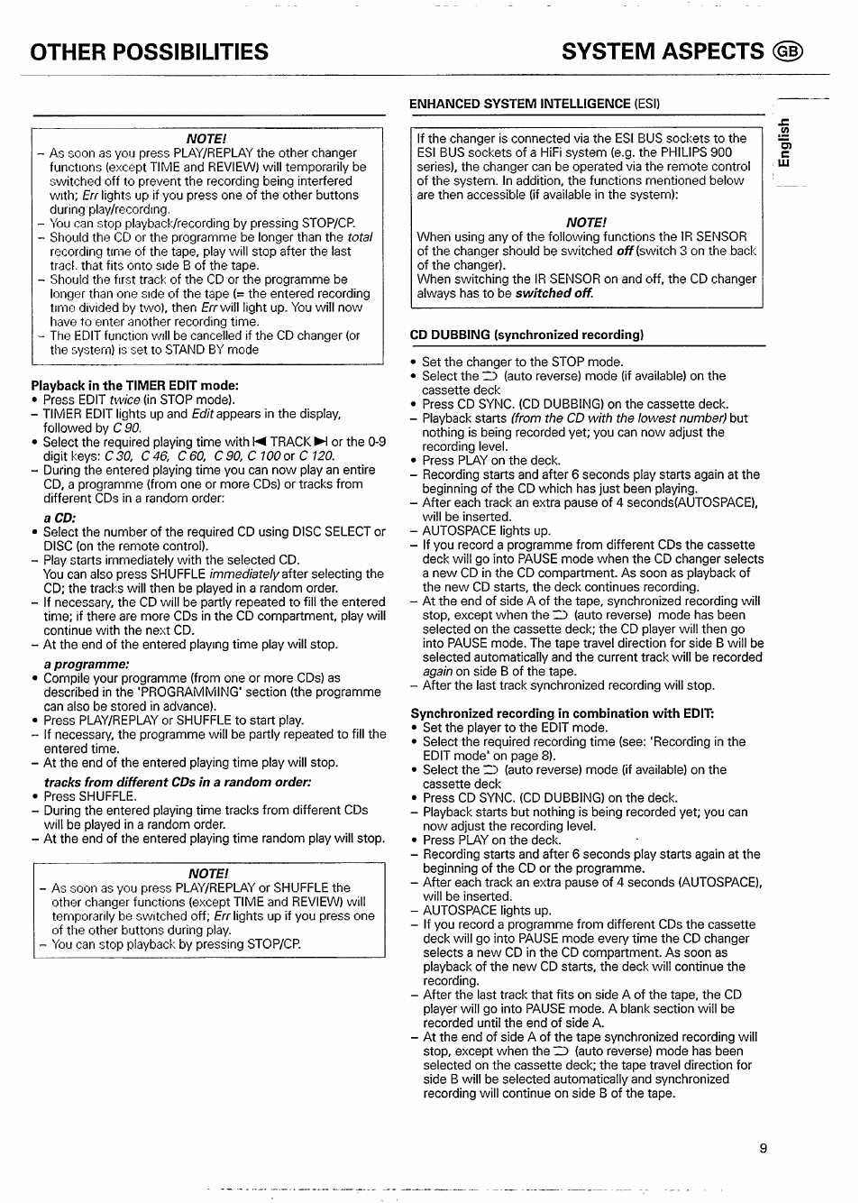 Playback in the timer edit mode, Other possibilities system aspects | Philips CDC 925/20S User Manual | Page 9 / 15