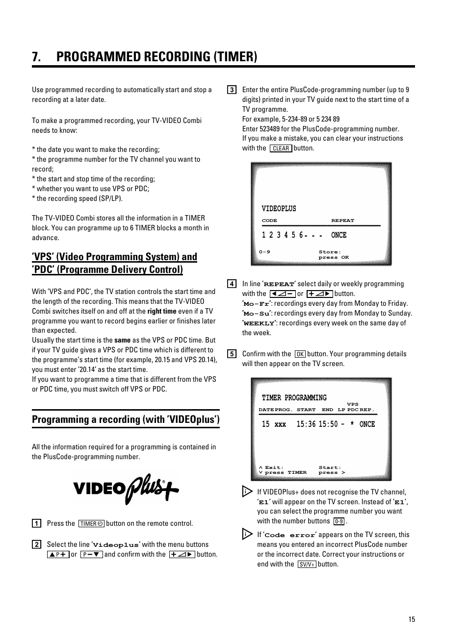 Programmed recording (timer), Programming a recording (with ’videoplus’) | Philips 14PV325/05S User Manual | Page 17 / 24