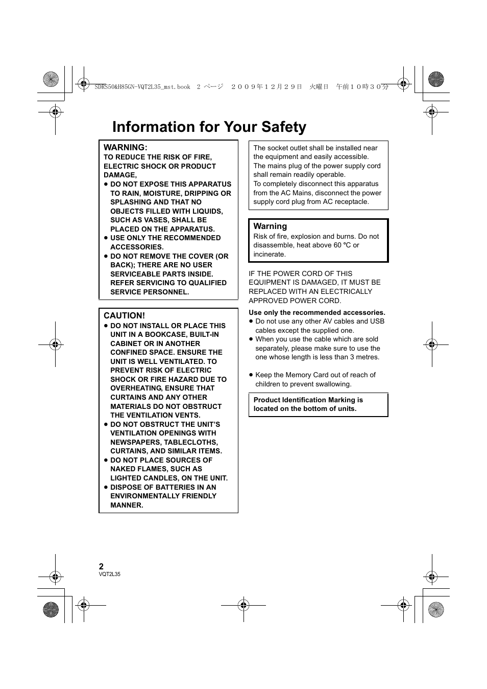 Information for your safety | Philips SDR-S50 User Manual | Page 2 / 116