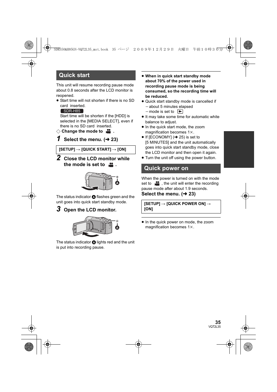 Quick start, Quick power on | Philips SDR-S50 User Manual | Page 35 / 116