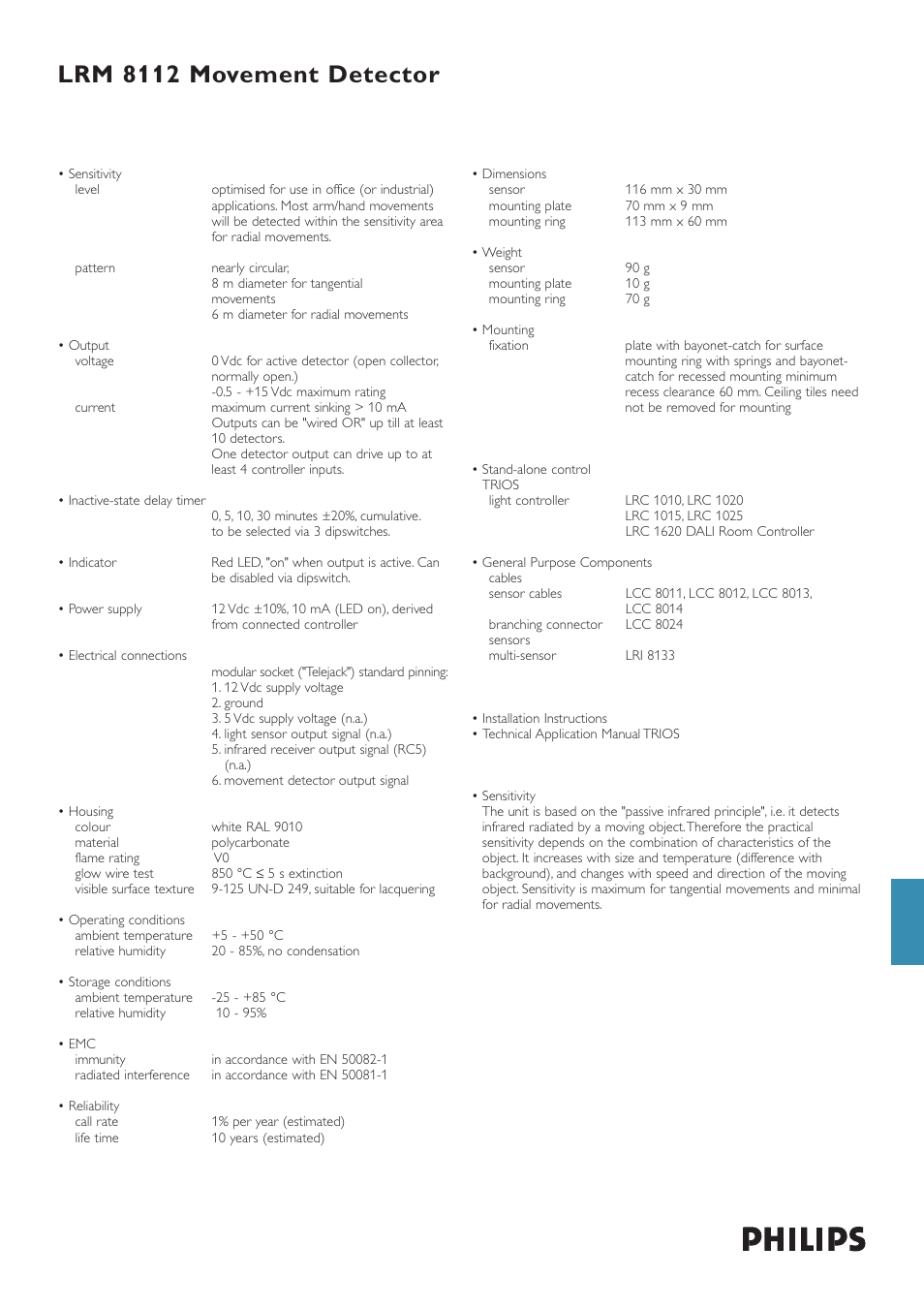 Lrm 8112 movement detector | Philips LRM 8112 User Manual | Page 2 / 3