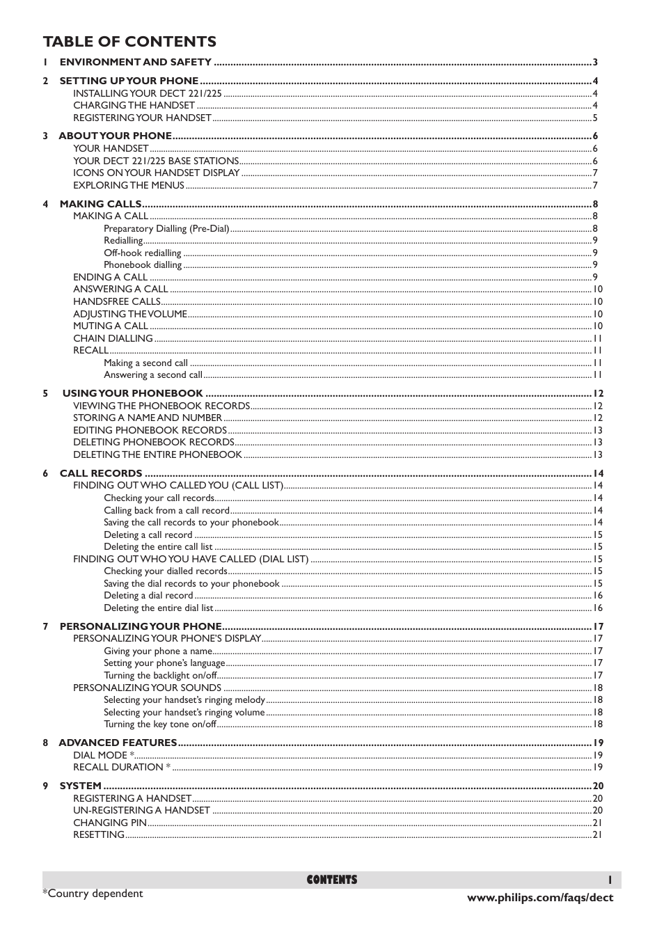 Philips DECT 221 User Manual | Page 2 / 35