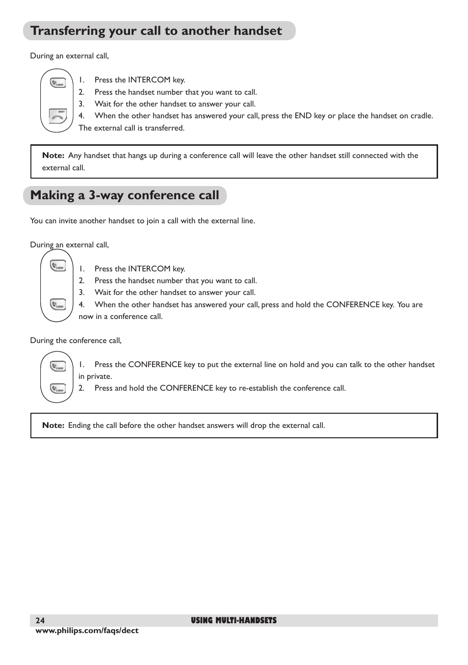 Transferring your call to another handset, Making a 3-way conference call | Philips DECT 221 User Manual | Page 25 / 35