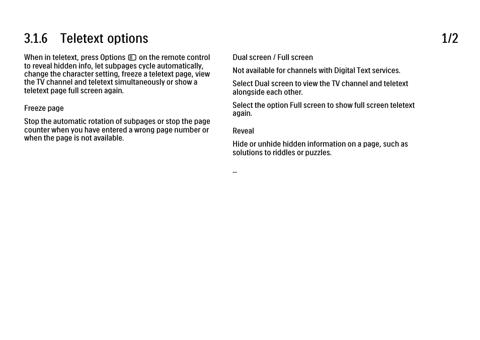 6 options, 6 teletext options 1/2 | Philips 32PFL9604H User Manual | Page 119 / 263