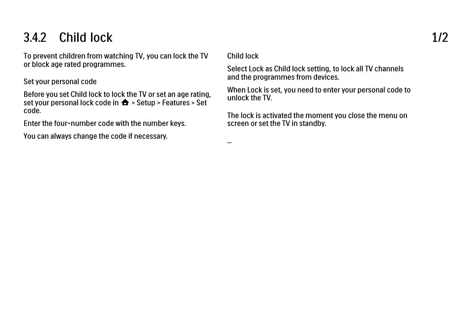 2 child lock, 2 child lock 1/2 | Philips 32PFL9604H User Manual | Page 129 / 263