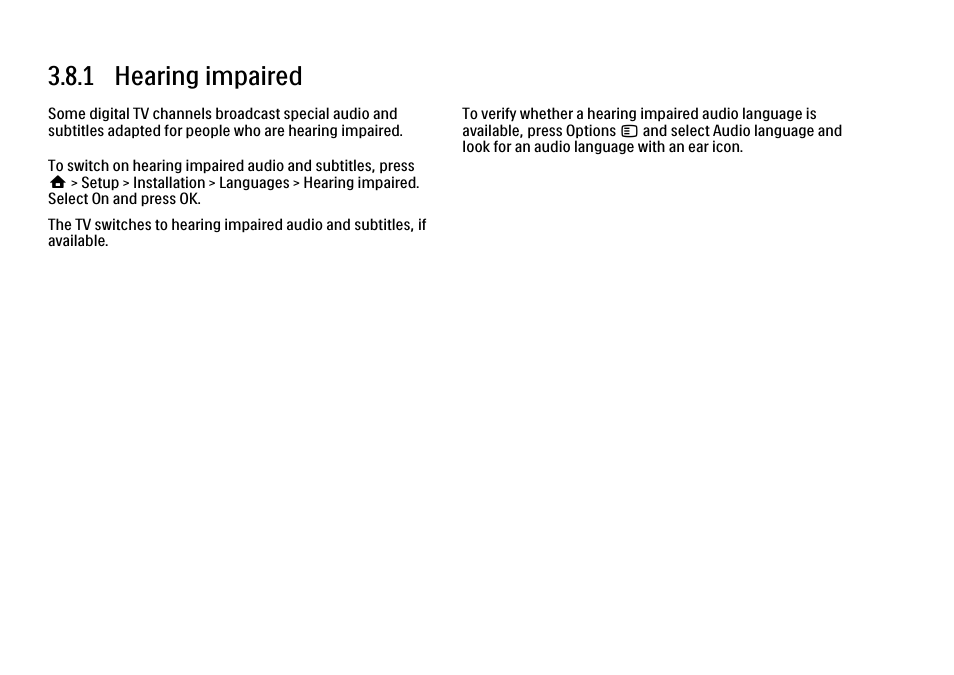 8 universal access, 1 hearing impaired | Philips 32PFL9604H User Manual | Page 143 / 263