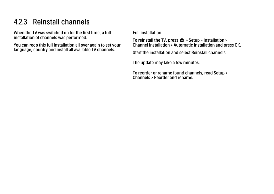 3 reinstall, 3 reinstall channels | Philips 32PFL9604H User Manual | Page 159 / 263