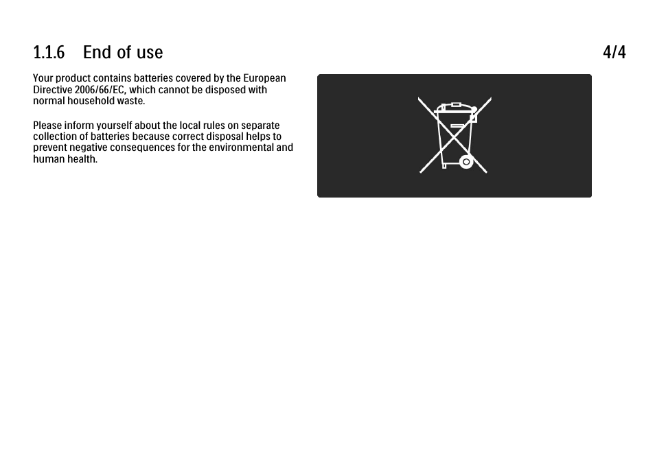 6 end of use 4/4 | Philips 32PFL9604H User Manual | Page 16 / 263