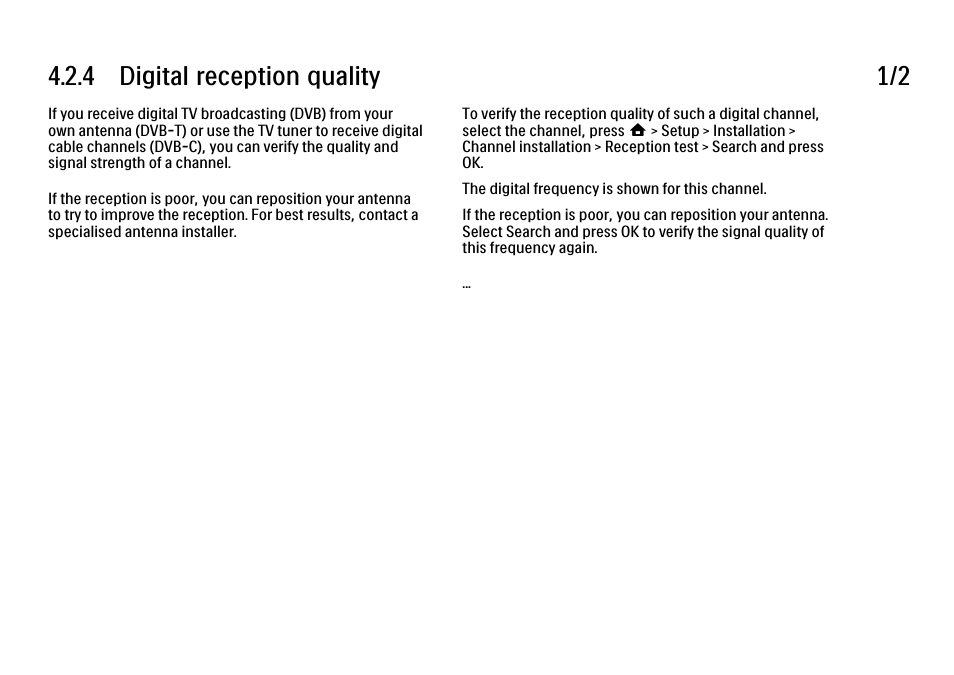 4 reception quality, 4 digital reception quality 1/2 | Philips 32PFL9604H User Manual | Page 160 / 263