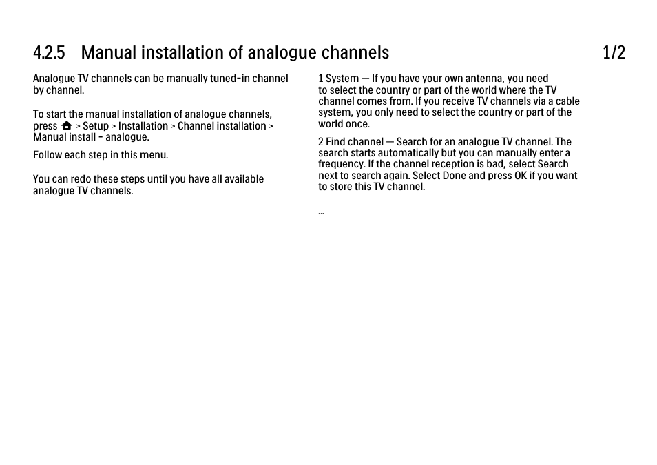 5 manual installation — analogue, 5 manual installation of analogue channels 1/2 | Philips 32PFL9604H User Manual | Page 162 / 263