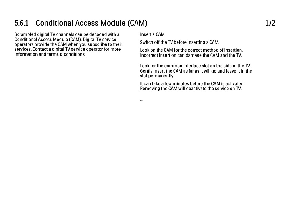 6 common interface cam, 1 cam, 1 conditional access module (cam) 1/2 | Philips 32PFL9604H User Manual | Page 233 / 263