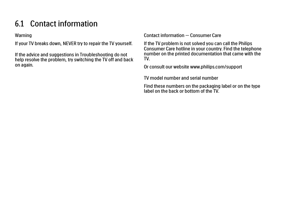 6 troubleshooting, 1 contact information | Philips 32PFL9604H User Manual | Page 238 / 263