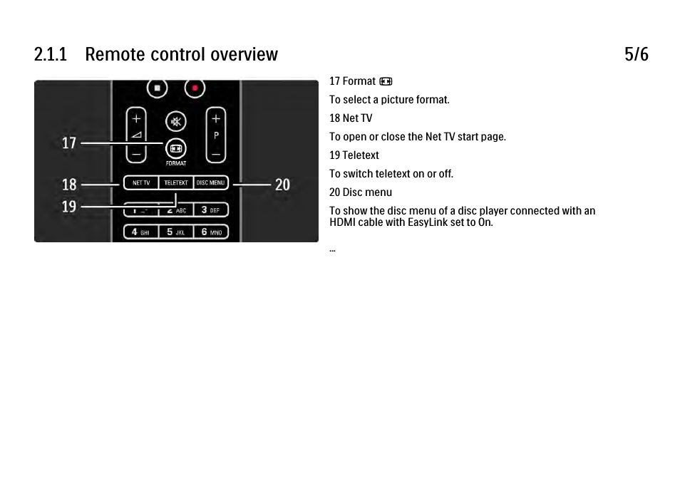 1 remote control overview 5/6 | Philips 32PFL9604H User Manual | Page 42 / 263